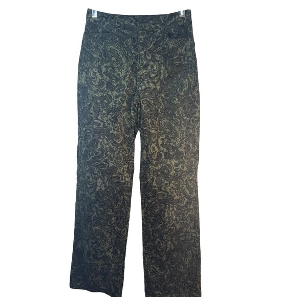 2/$30 ZARA 00 Green Black Paisley Print High Rise Straight Leg Pants - Picture 1 of 15